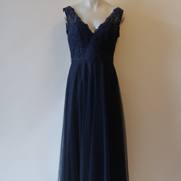 WATERS & WATERS TEAL LACE TULLE SLEEVELESS GOWN 12 - Picture 1 of 13